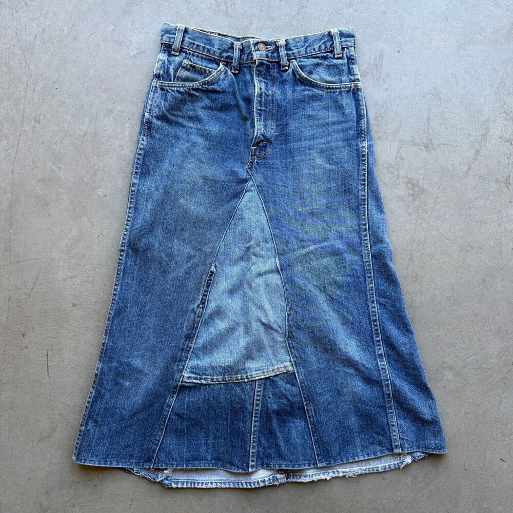 Vintage 70s Levi’s Big E Size 28 Custom Jean Skirt Denim USA Orange Tab